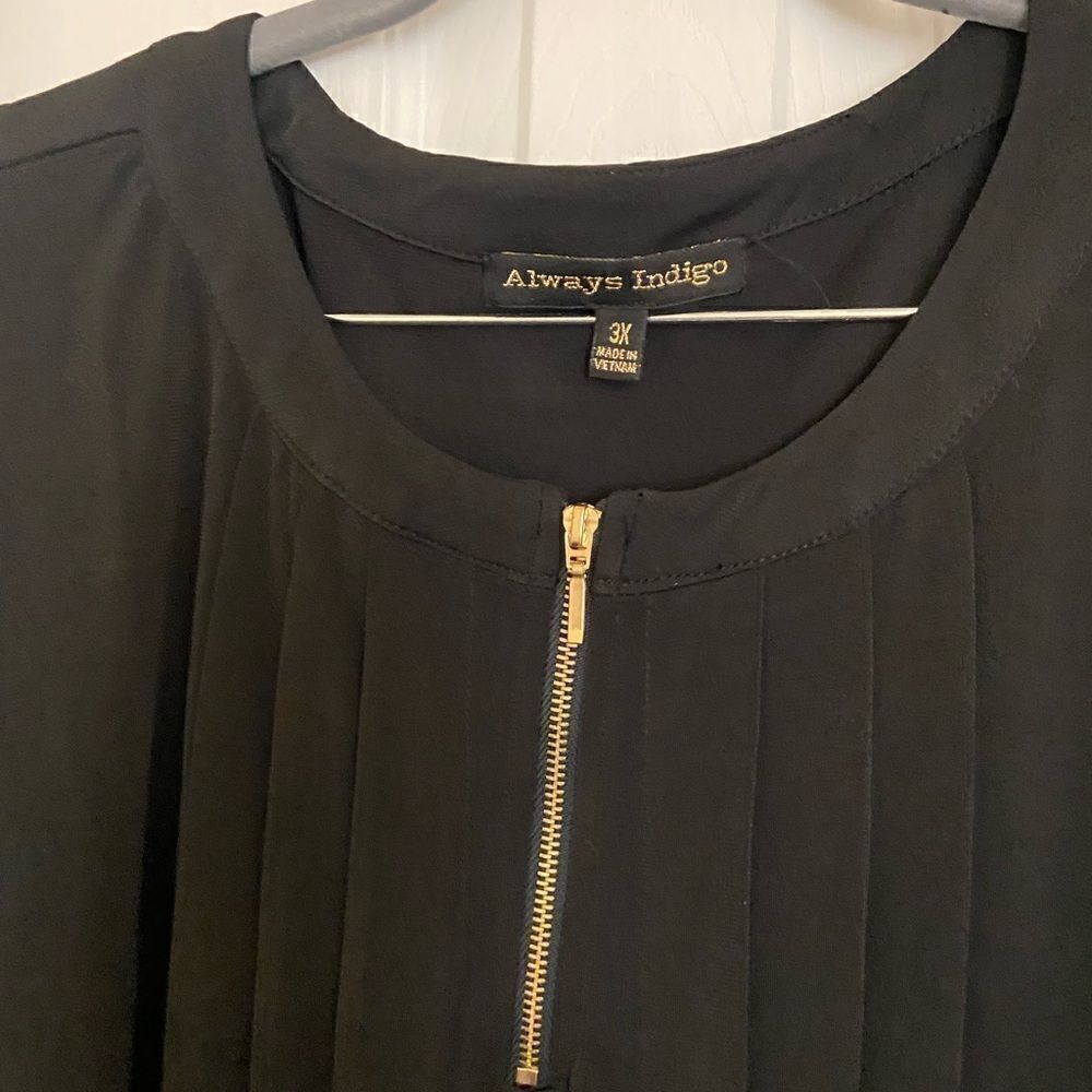 Always Indigo Long Sleeve Black Blouse Size 3X 1/4 Gold Zipper - Picture 4 of 12